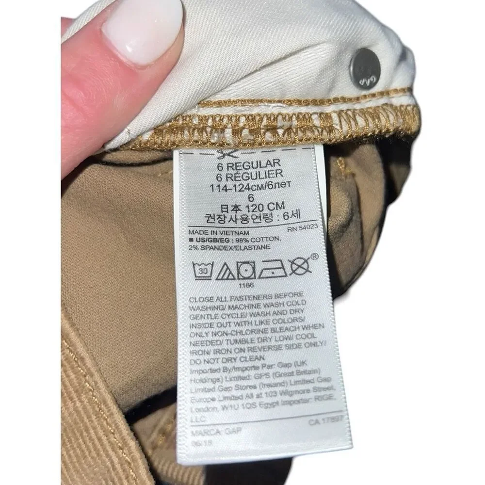 GAP Kids Tan Corduroy Pants Size 6 Regular Stretch Slim Adjustable Waist